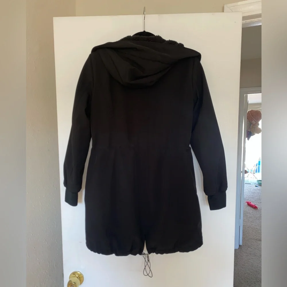 Calvin Klein black weatherproof fuzzy lined winter coat jacket parka size small - Picture 2 of 6